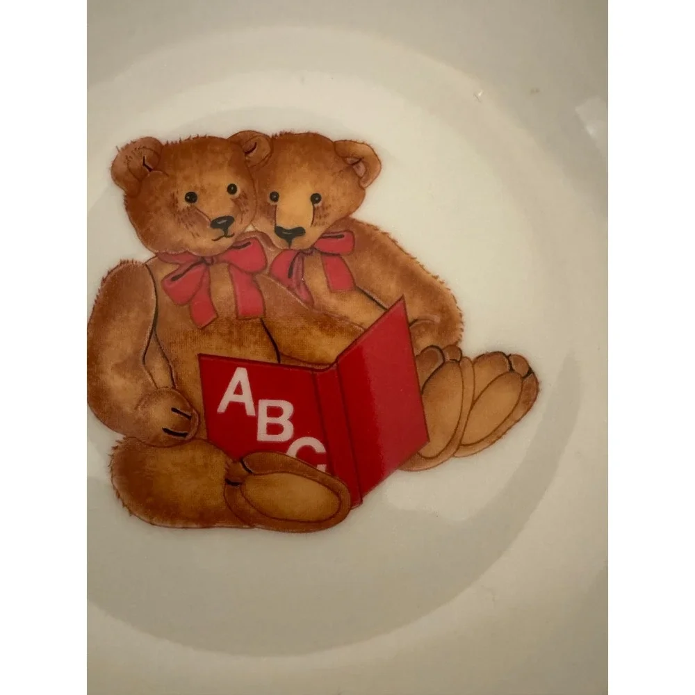 Vintage Curzon Porcelain Childrens Bowl Teddy Bear ABC Alphabet Nursery Ceramic